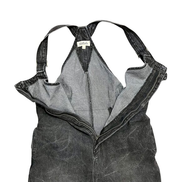 Black Denim Indie Grunge Overalls Baggy Wide Leg Artsy Unique Boiler Size Small - Picture 4 of 12